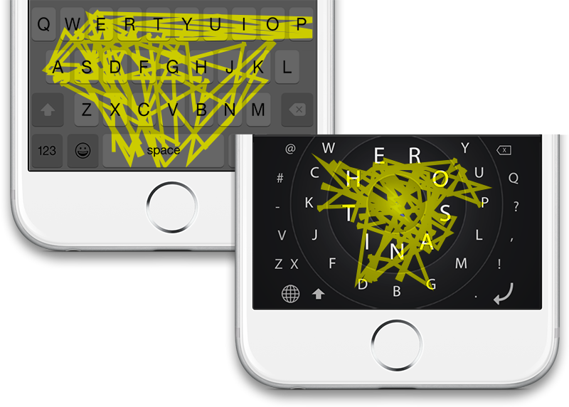 Finger path while typing the same sentence on QWERTY and HERO.