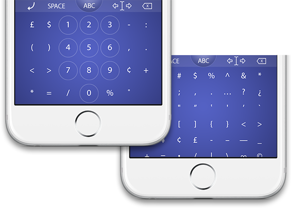 Screenshot of HERO Keyboard's Numbers and Symbols views.