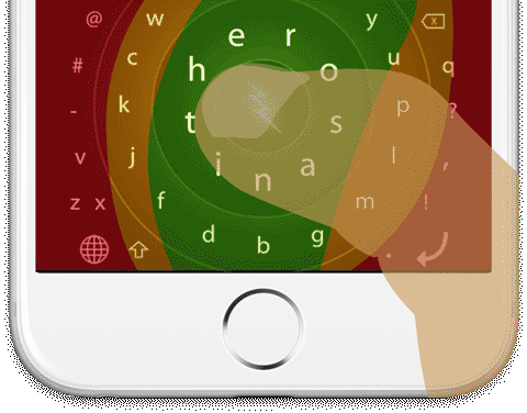 Animation of the keyboard moving from center to right for easier one-hand typing.